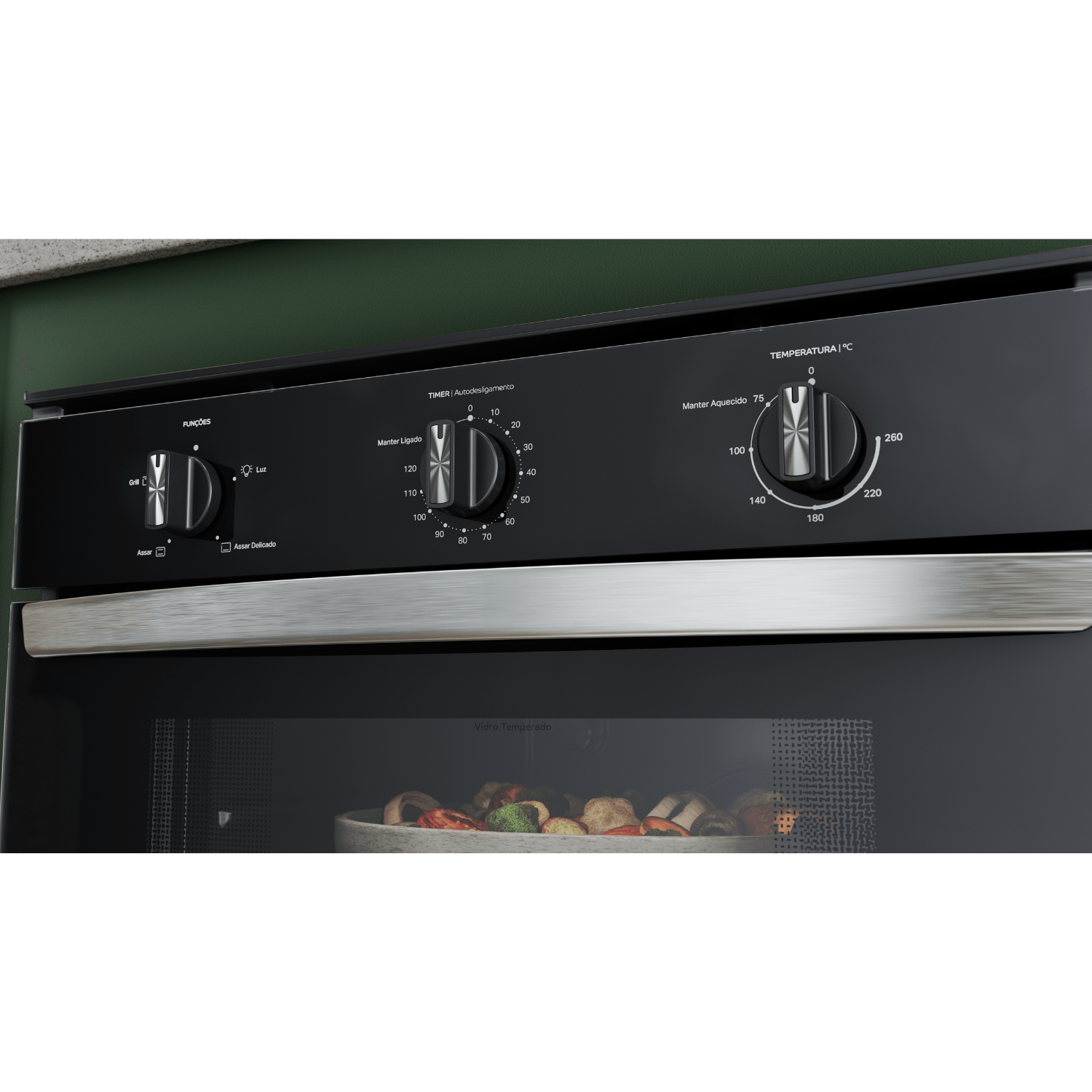 Quer preparar pratos no forno sem nenhuma preocupação? Com o timer, você cozinha com segurança e tranquilidade, sem precisar vigiar o relógio. Assim que o tempo selecionado no timer acaba, o forno desliga automaticamente. Simples assim!