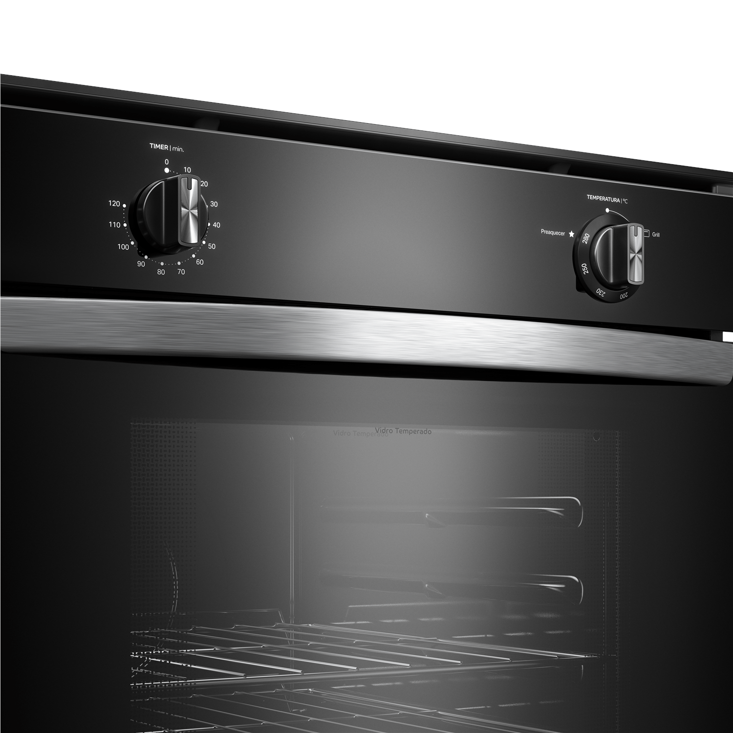 Design bem pensado pra você. O forno preto com acabamentos metálicos, traz o design moderno que combina com qualquer cozinha.