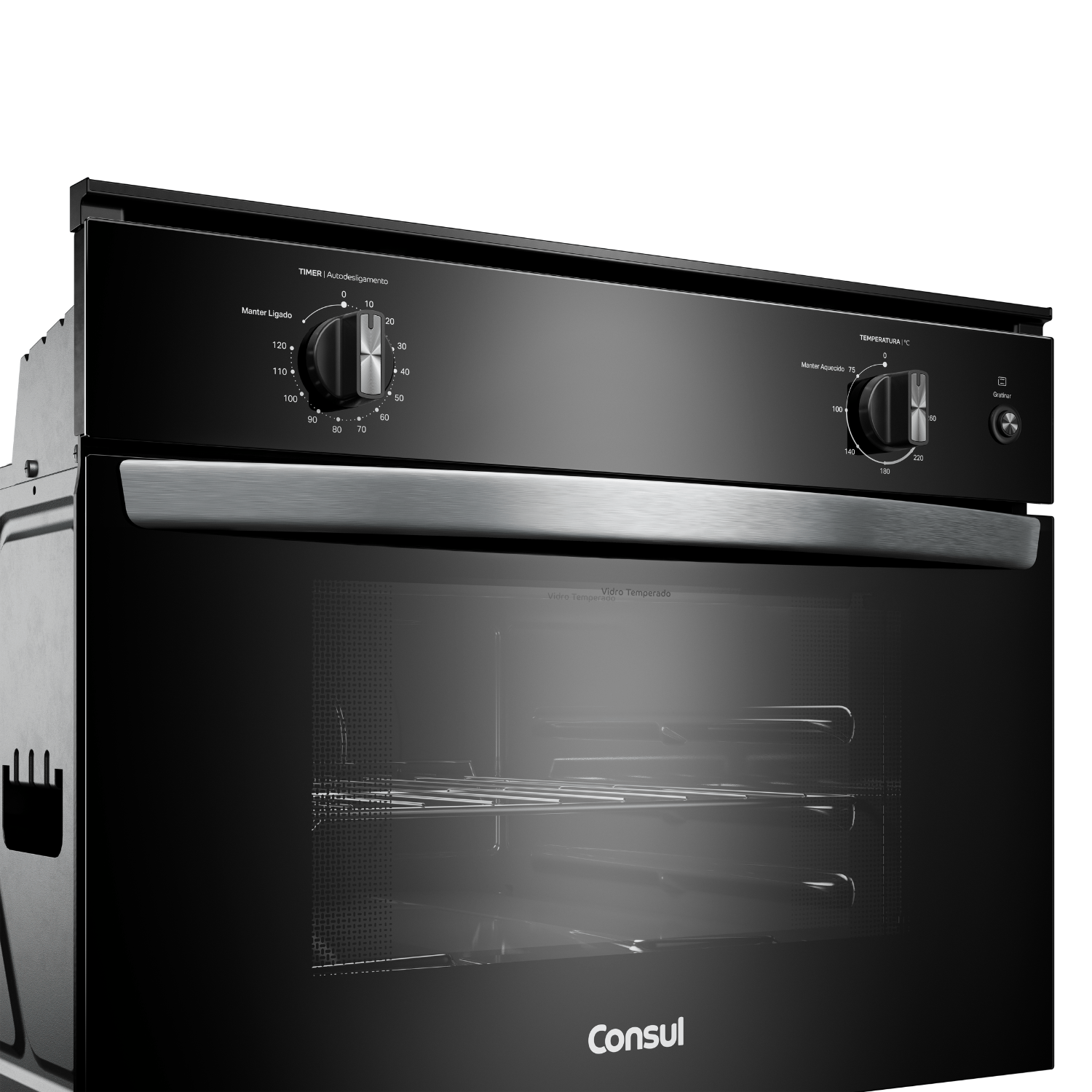 Design bem pensado pra você. O forno preto com acabamentos metálicos, traz o design moderno que combina com qualquer cozinha.
