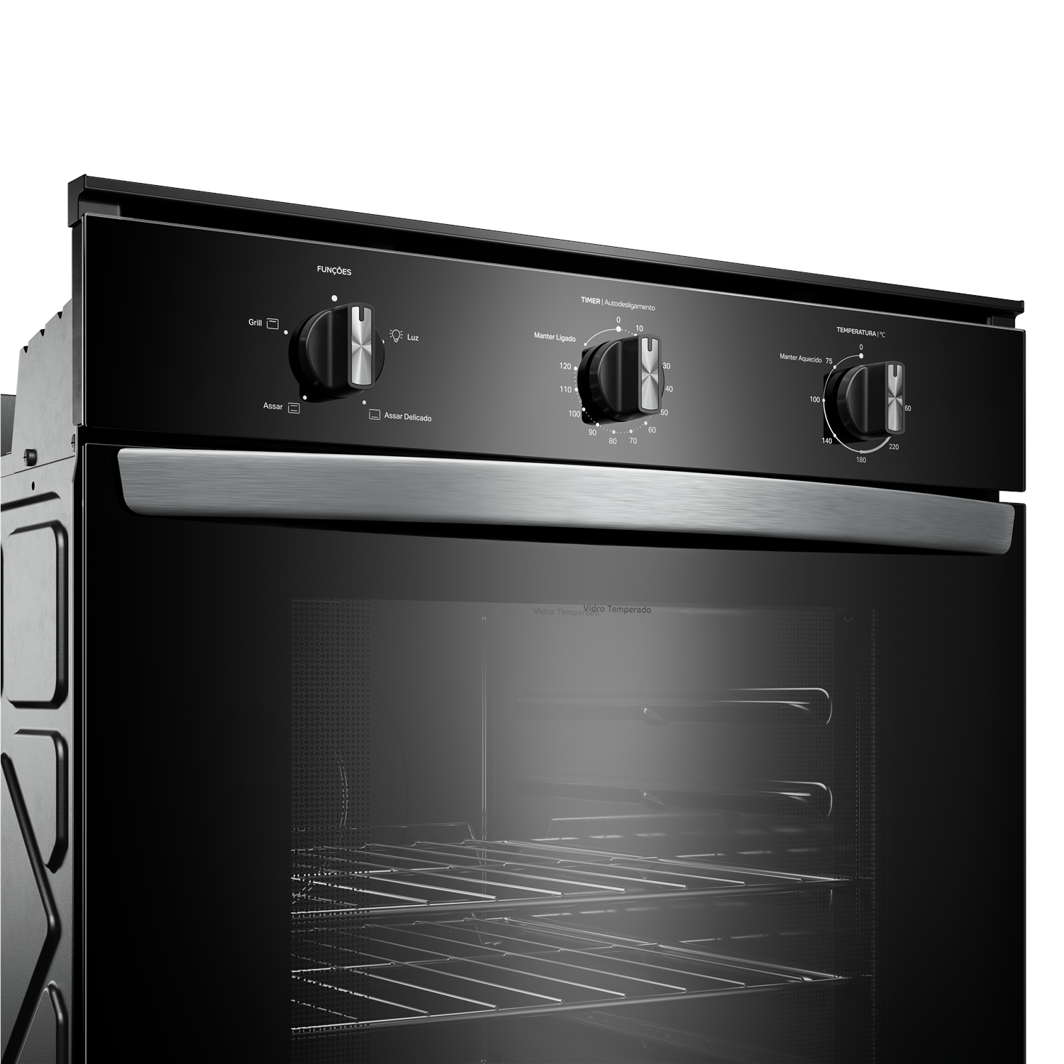 Design bem pensado pra você. O forno preto com acabamentos metálicos, traz o design moderno que combina com qualquer cozinha.