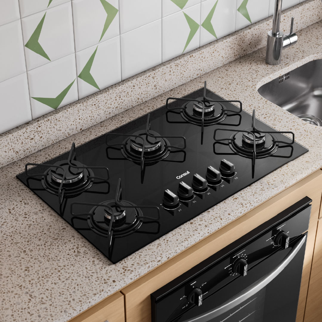 O acabamento polido dos queimadores e os botões com detalhes metálicos valorizam cada detalhe da sua cozinha.
