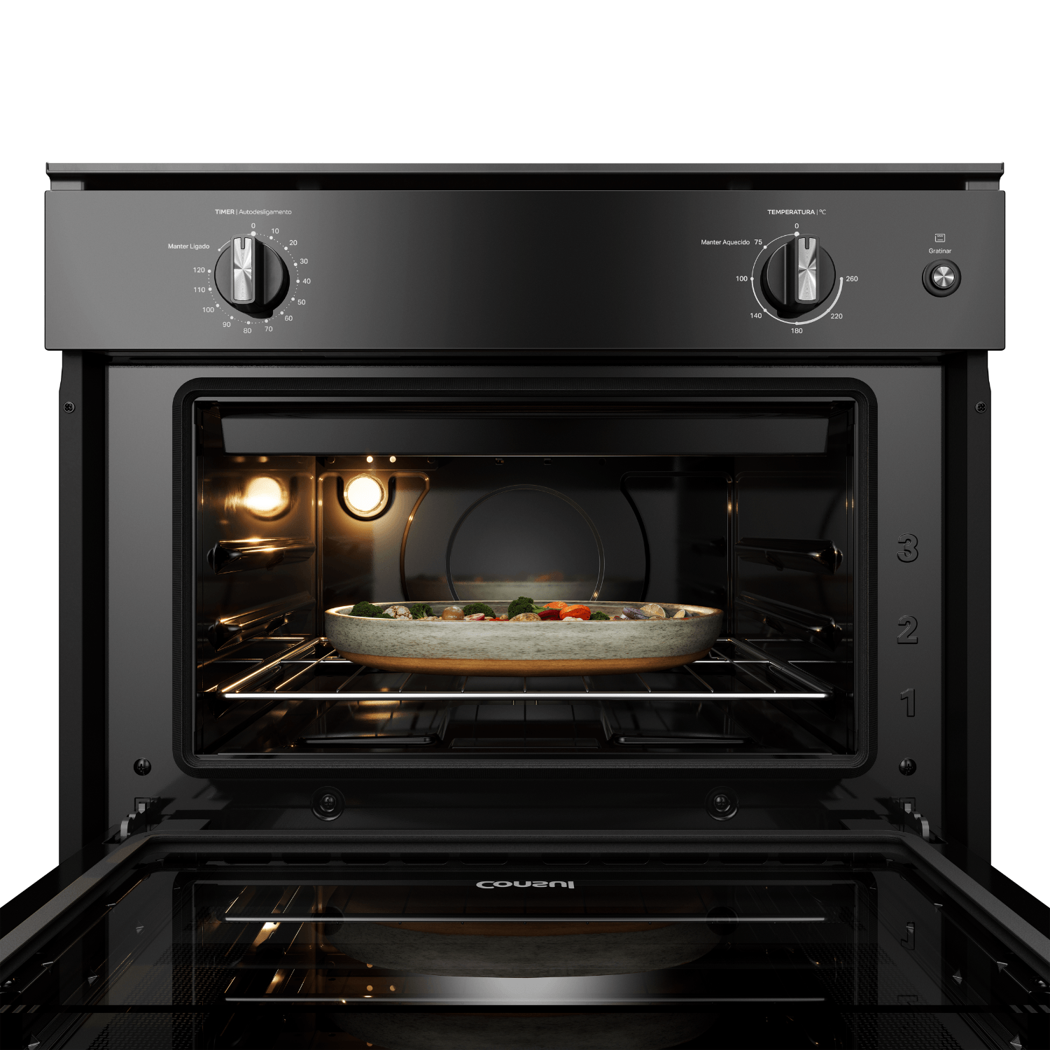 Com capacidade de 47L, permite o preparo de receitas sem ocupar muito espaço na sua cozinha, e oferecendo a praticidade e versatilidade da prateleira deslizante.