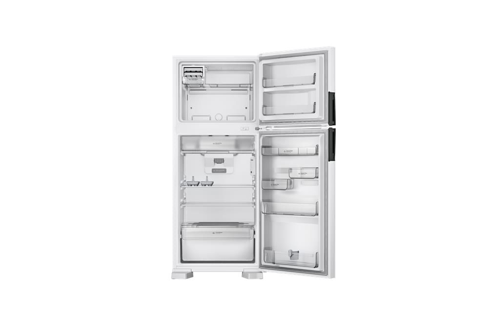Compartimentos ajustáveis na porta, com mais de 10 combinações para você ajustar do seu jeito e guardar alimentos e potes de diferentes alturas.