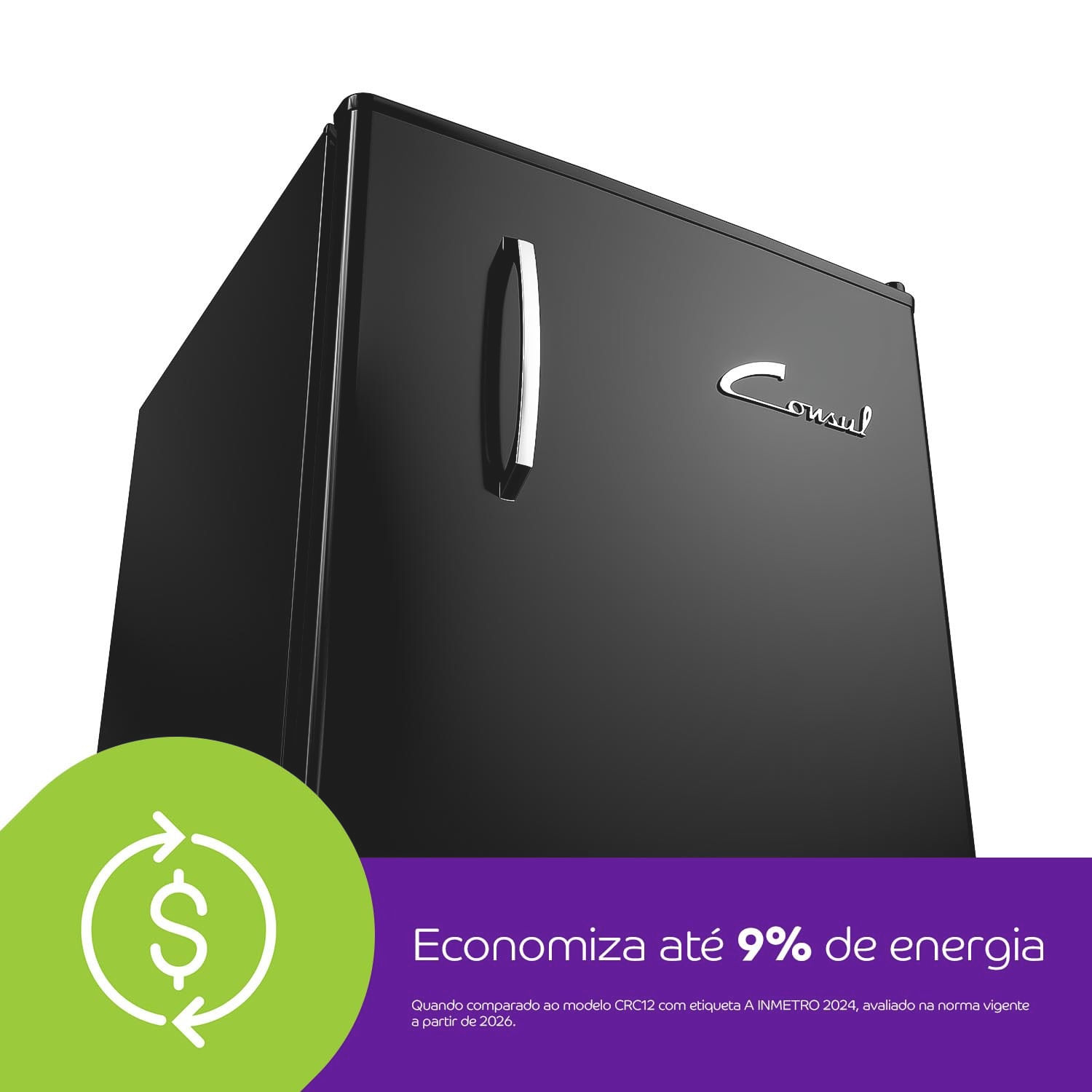 Seu frigobar com eficiência energética comprovada que economiza até 9% de energia elétrica no ano.¹ Bom para o bolso e o planeta.