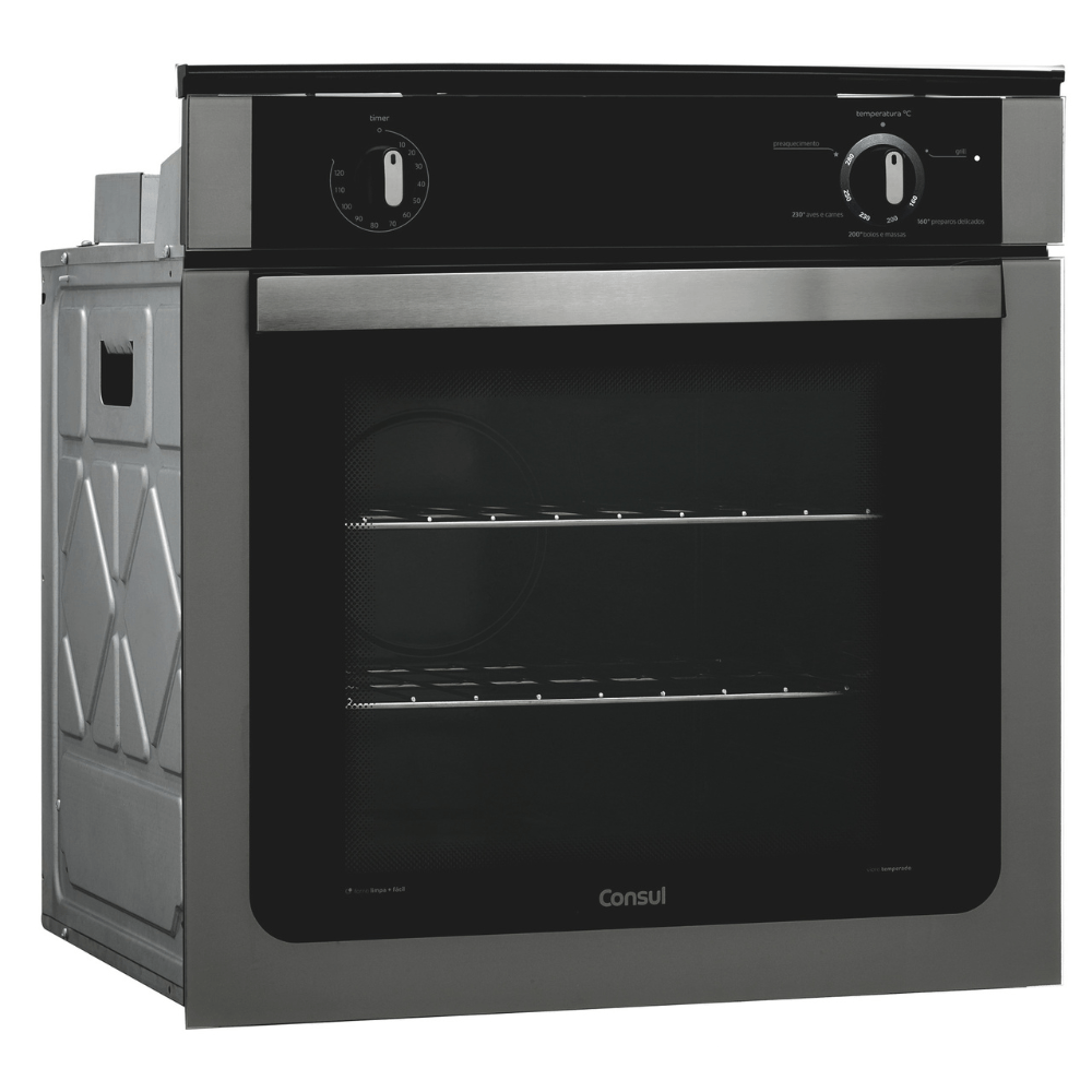 Revestimento do forno esmaltado e liso que evita acúmulo de sujeira e facilita o processo de limpeza, para um forno mais limpo.