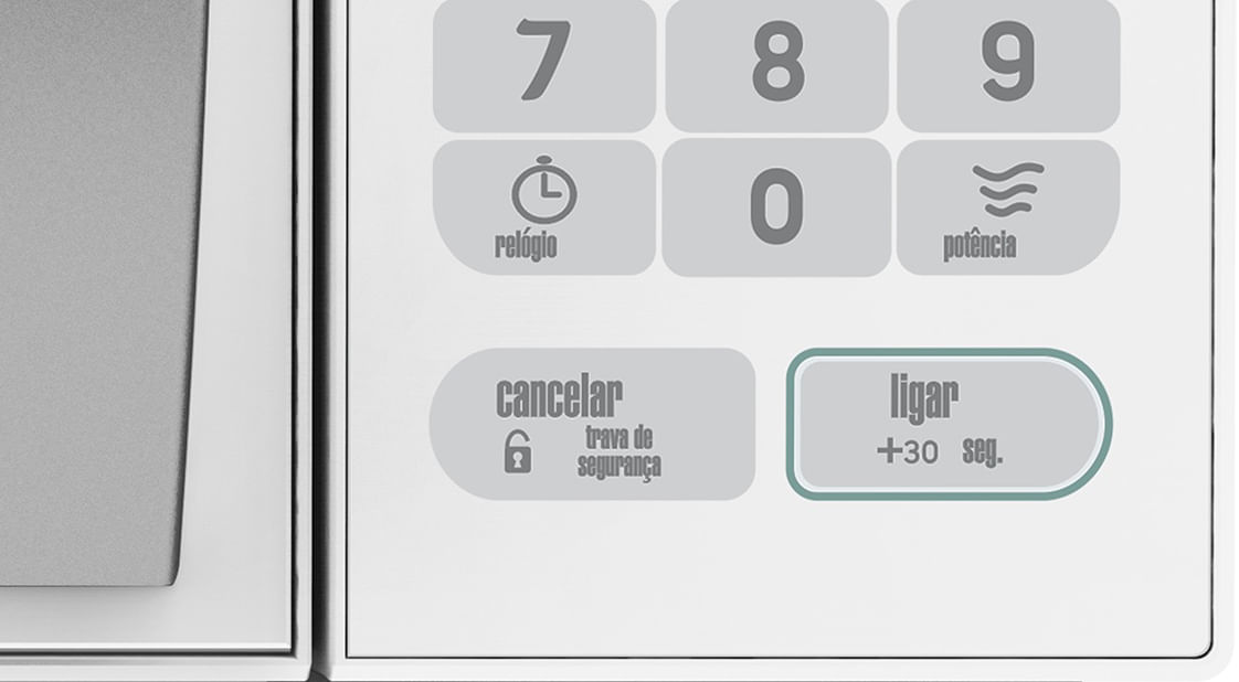Com esta função você pode adicionar + 30 segundos ao tempo de cozimento, iniciar o funcionamento do forno após ser programado e também retomar uma programação interrompida.