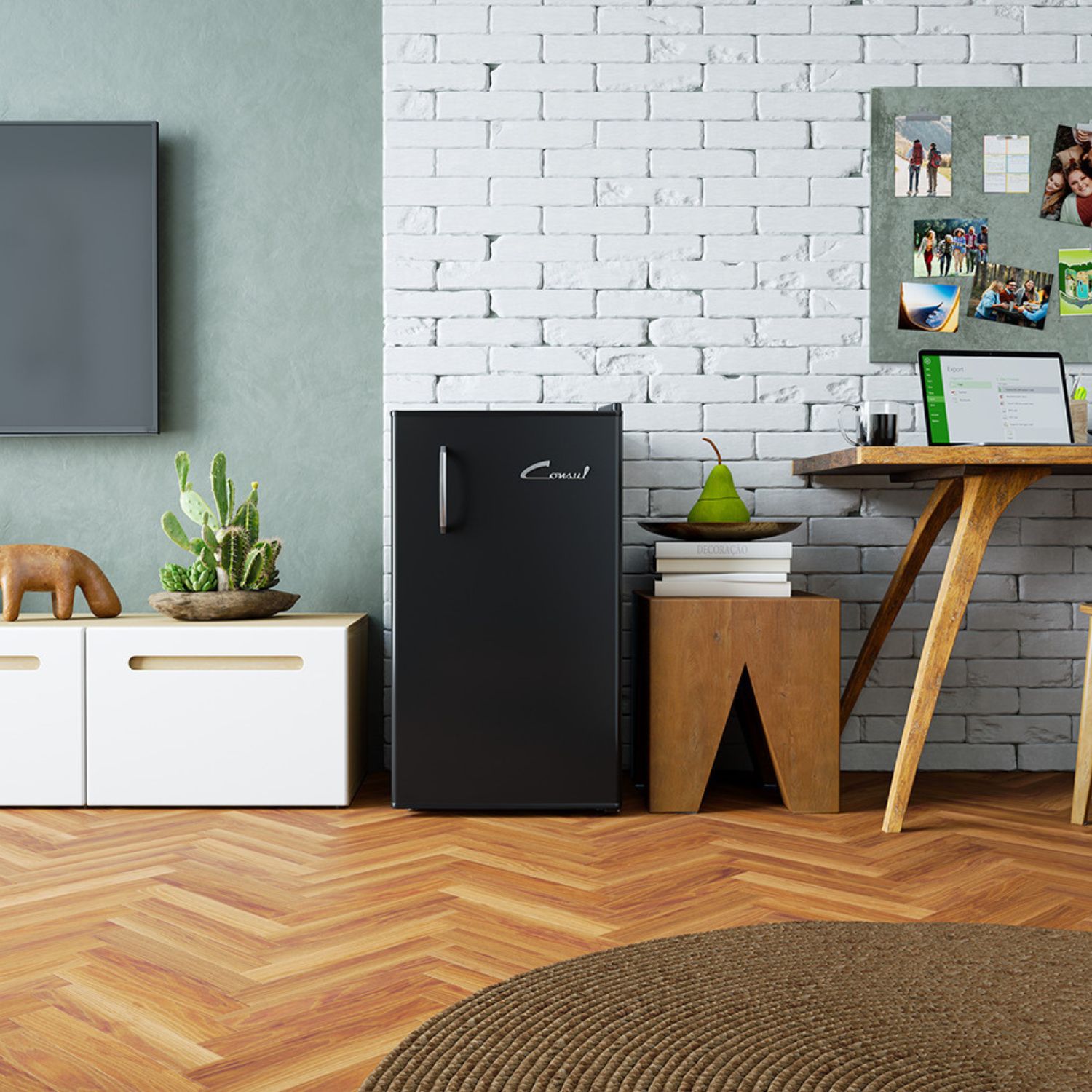 Frigobar Consul Retrô nas cores preto e vermelho, seu visual exclusivo tem inspiração no design retrô, pensado com linhas minimalistas e puxador cromado.