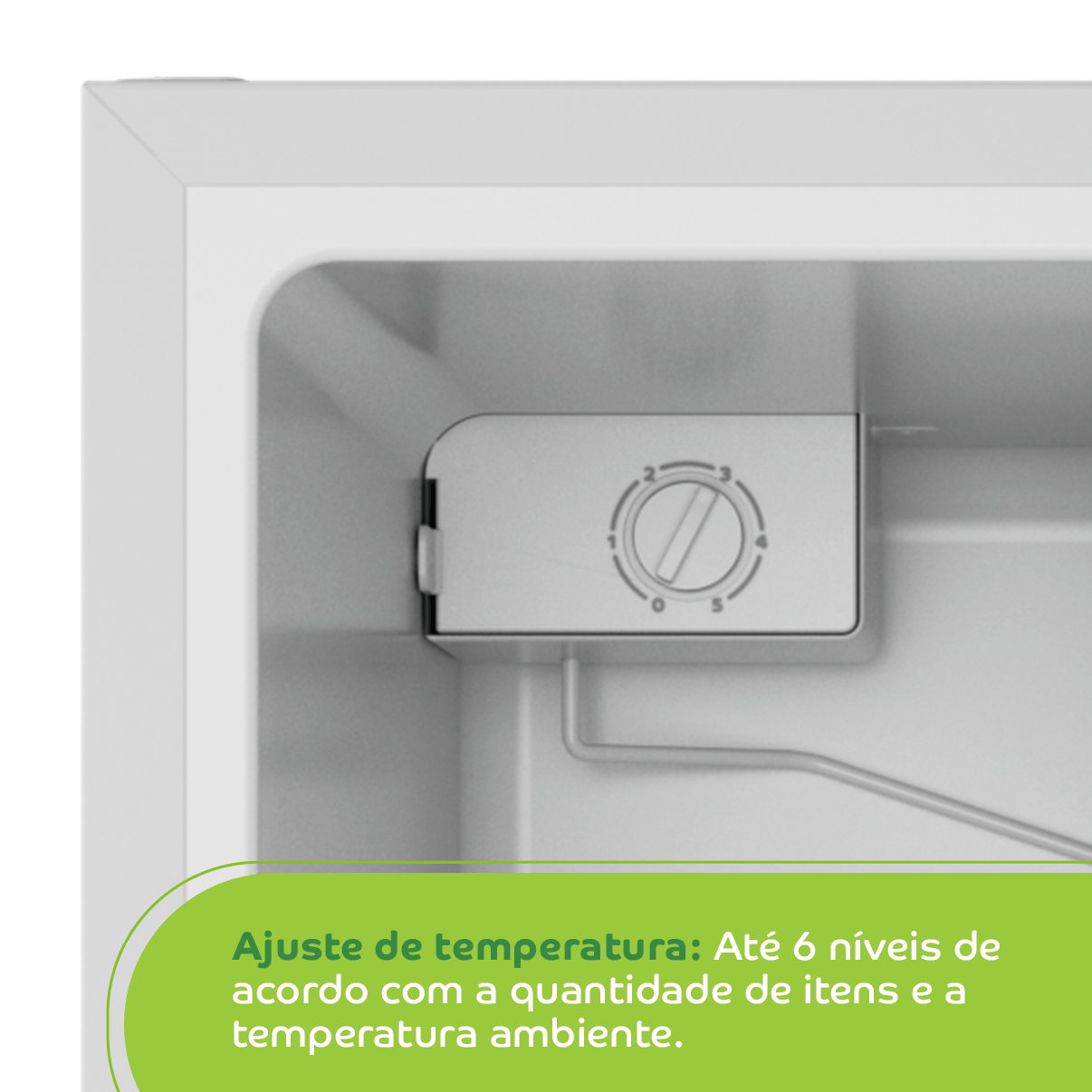 Cheio ou vazio? Frio ou calor? Ajuste a temperatura do seu frigobar em até 6 níveis de acordo com a quantidade de itens e a temperatura ambiente.
