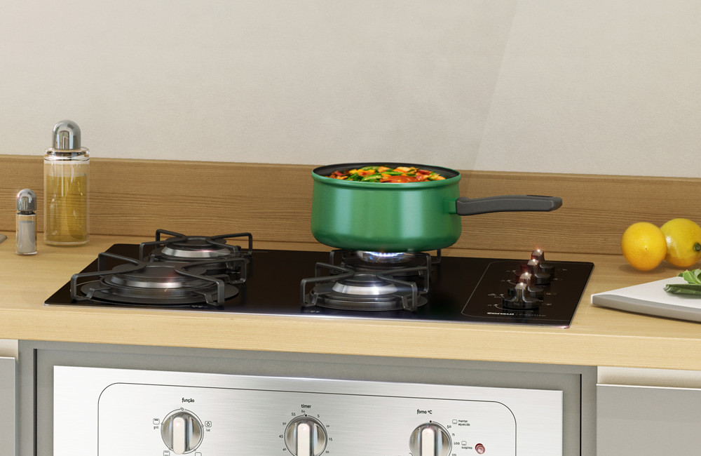 Basta girar o botão que a chama do queimador acende. Mais facilidade e segurança na sua cozinha.