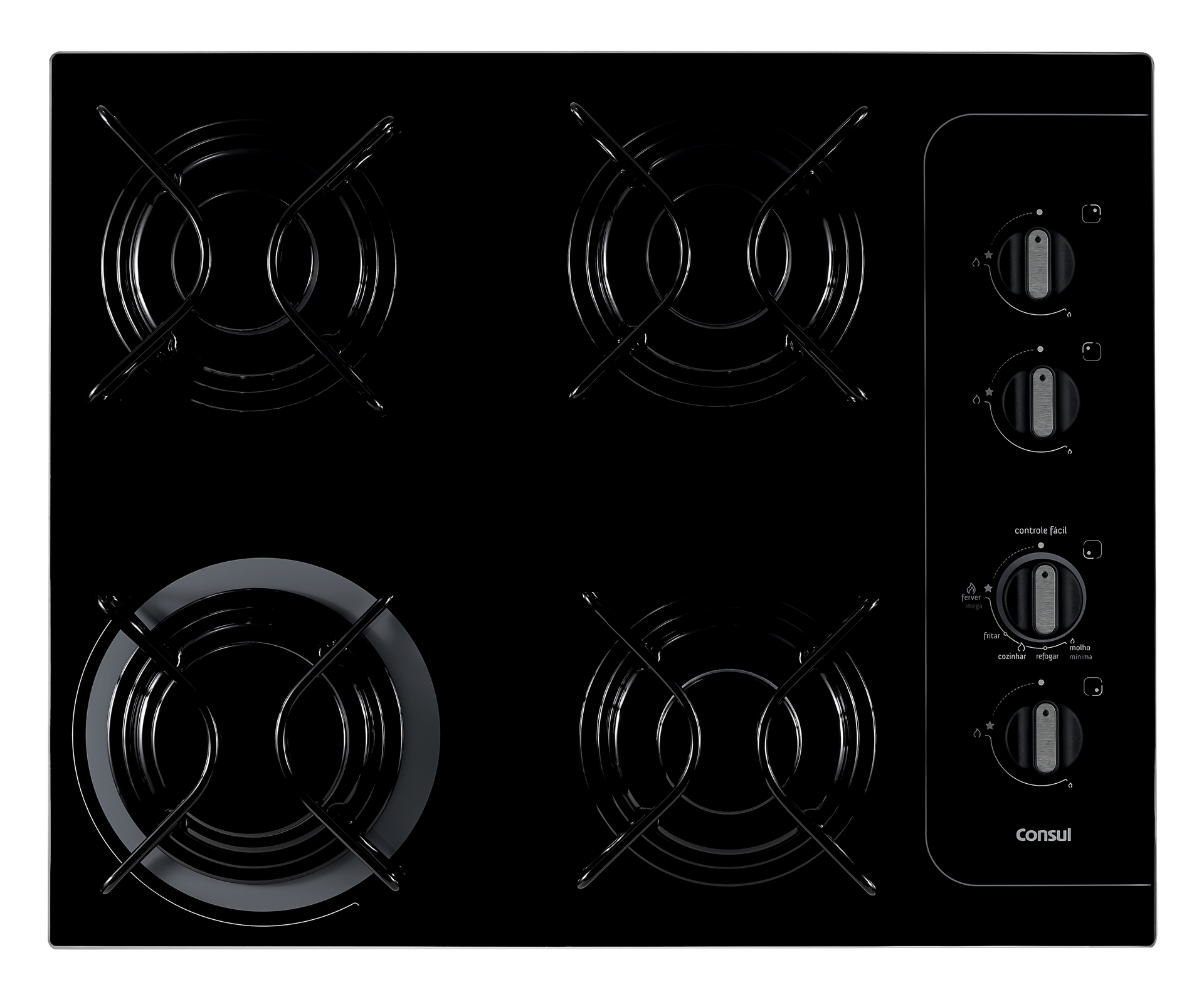 Cada boca do cooktop a gás tem o tamanho ideal para cada tipo de panela. Com a legenda P, M, G em cada queimador, fica fácil saber qual usar. Consulte no Manual mais detalhes para utilizar o cooktop da forma certa e segura.