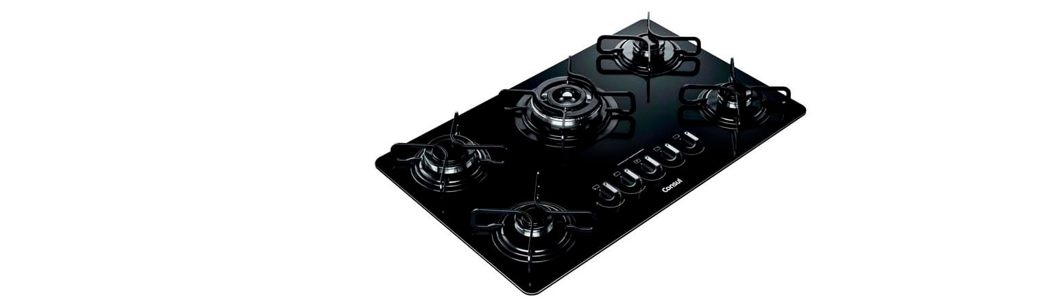 O cooktop Consul 5 bocas é de vidro temperado e possui a Quadrichama, deixando seus preparos mais ágeis. Com o Acendimento Superautomático você tem mais praticidade e segurança¹ na hora de controlar as chamas.