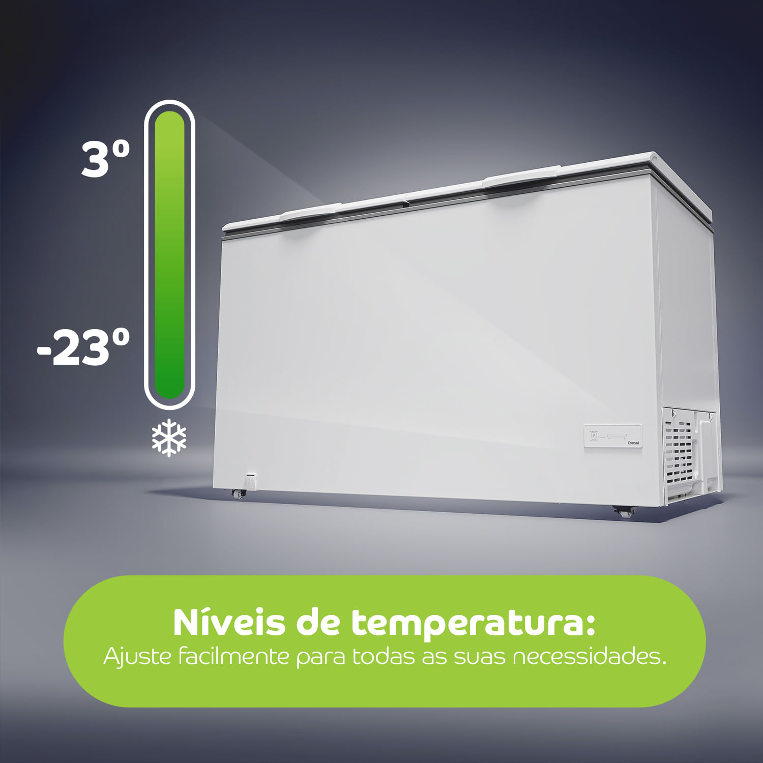 É dois em um: você escolhe entre freezer ou geladeira. Com 6 níveis de temperatura, de 3ºC a -23ºC³, você pode ajustar facilmente para todas as suas necessidades com o toque de um botão.