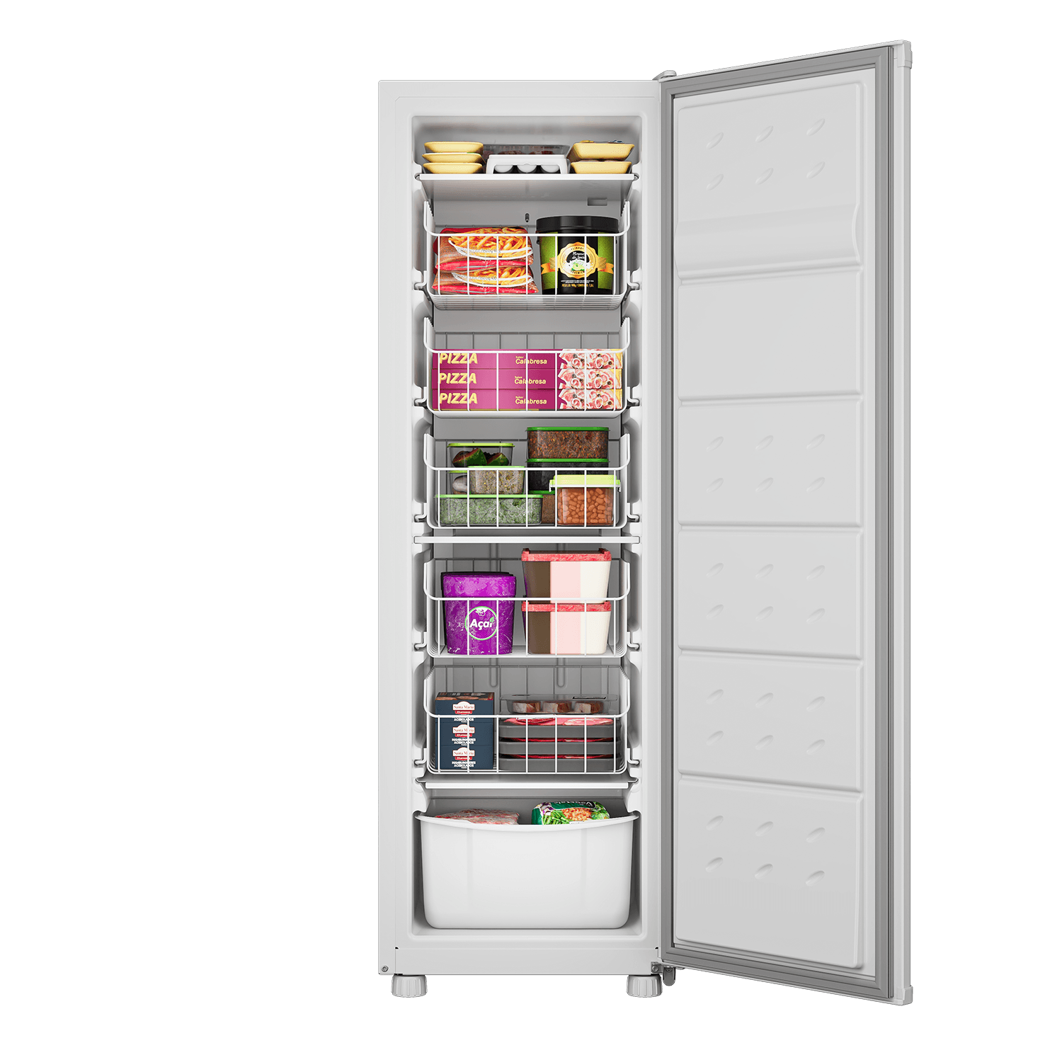 Chega de malabarismo para organizar os seus congelados! 4x maior que o freezer de uma geladeira[2], é espaçoso por dentro e se encaixa perfeitamente em qualquer lugar da sua casa.