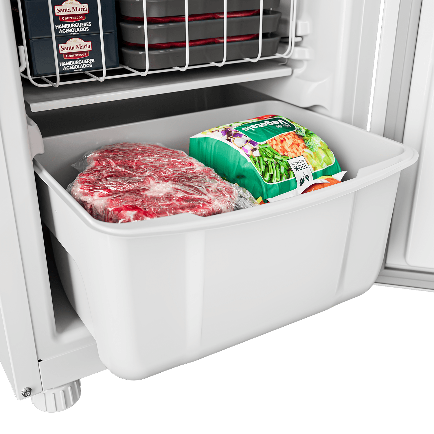Mais espaço, mais organização: permite acomodar os alimentos de diferentes tamanhos de forma prática e segura.