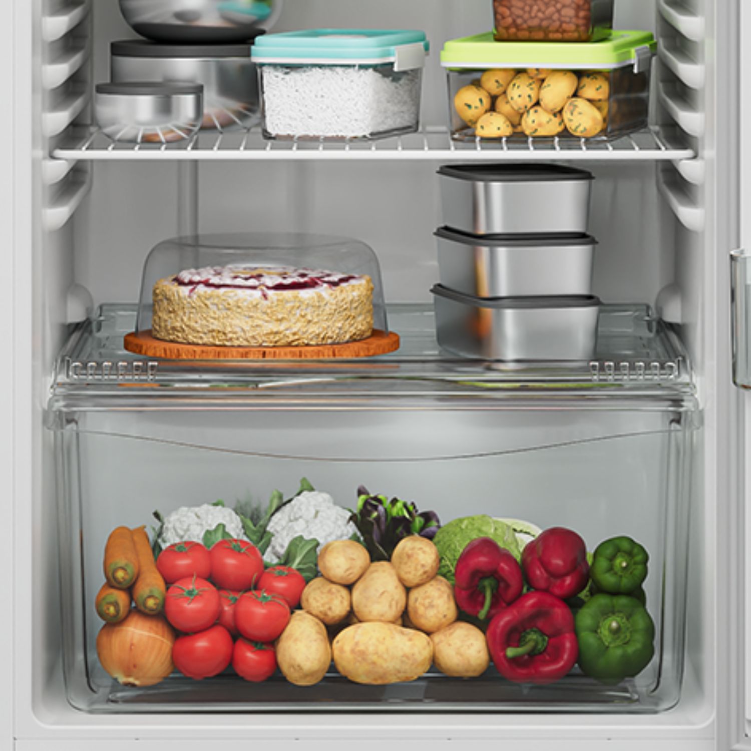 Suas frutas e verduras organizadas e fresquinhas.