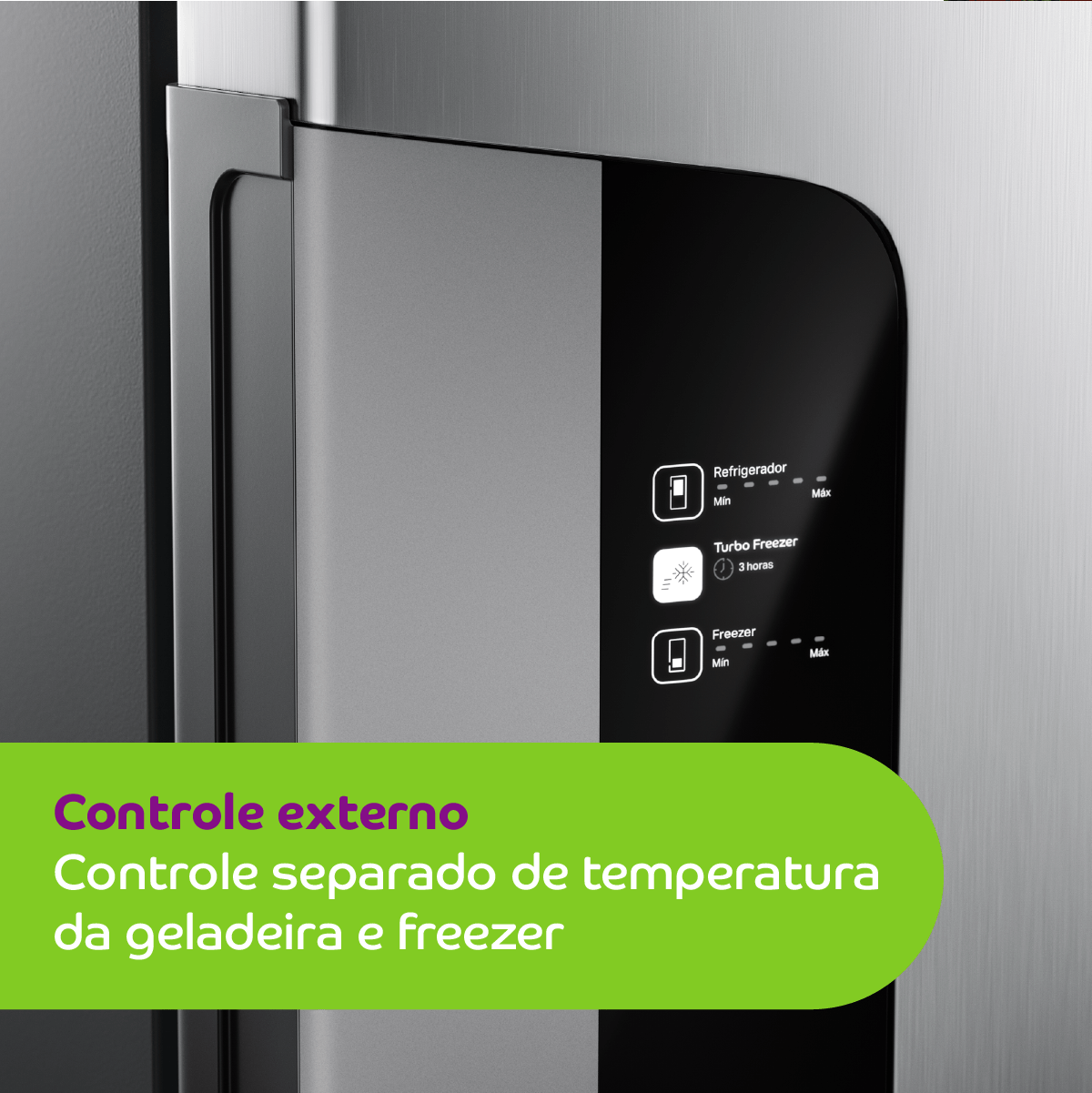 Controle facilmente a temperatura do refrigerador e do freezer de maneira independente sem precisar abrir a porta.