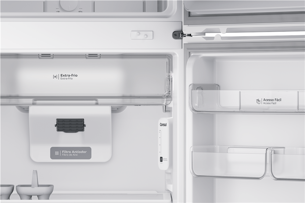 Uma geladeira tão bem pensada que tem um espaço reservado para guardar alimentos frescos que precisam de maior refrigeração e cuidado.