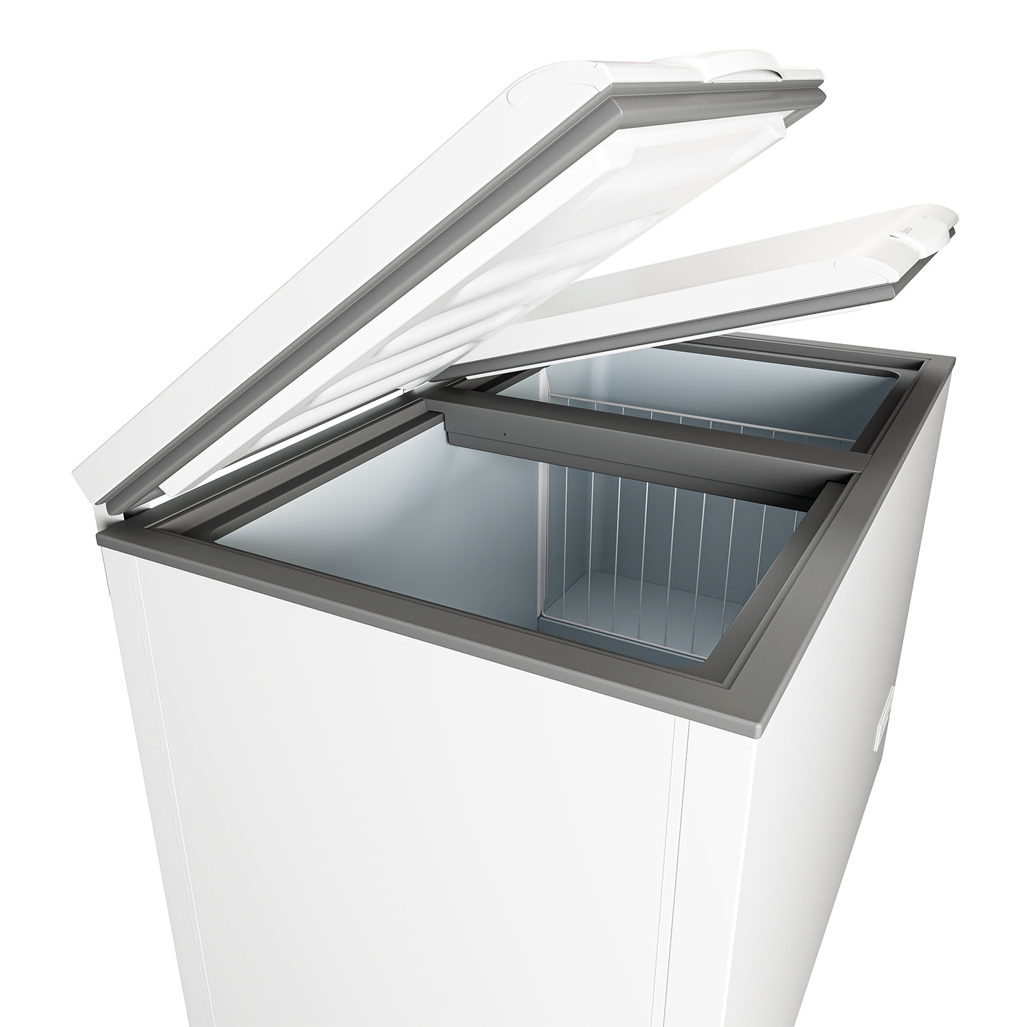 A limpeza do freezer ficou muito mais prática. Com o dreno frontal, a água do degelo escoa sem esforço. Basta colocar uma vasilha embaixo para recolher o gelo derretido, sem bagunça.