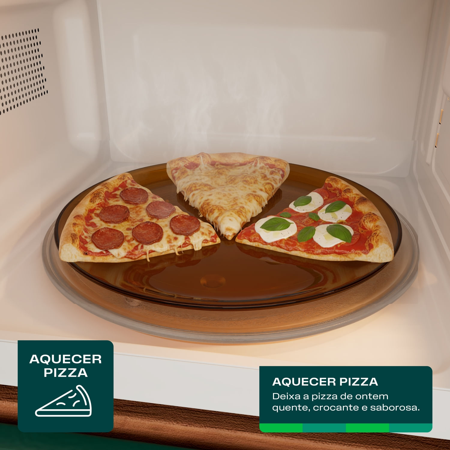 Feita para devolver o sabor da pizza e fazer todo mundo duvidar se ainda é a mesma de ontem. Com um toque, ela volta a ficar quente, crocante e saborosa pra você repetir o momento especial da noite anterior.