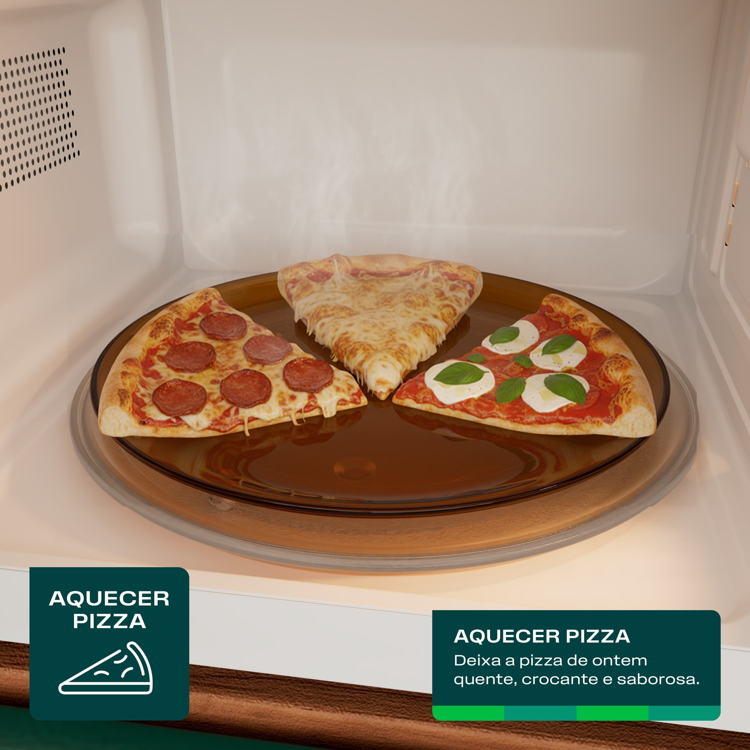 Feita para devolver o sabor da pizza e fazer todo mundo duvidar se ainda é a mesma de ontem. Com um toque, ela volta a ficar quente, crocante e saborosa pra você repetir o momento especial da noite anterior.