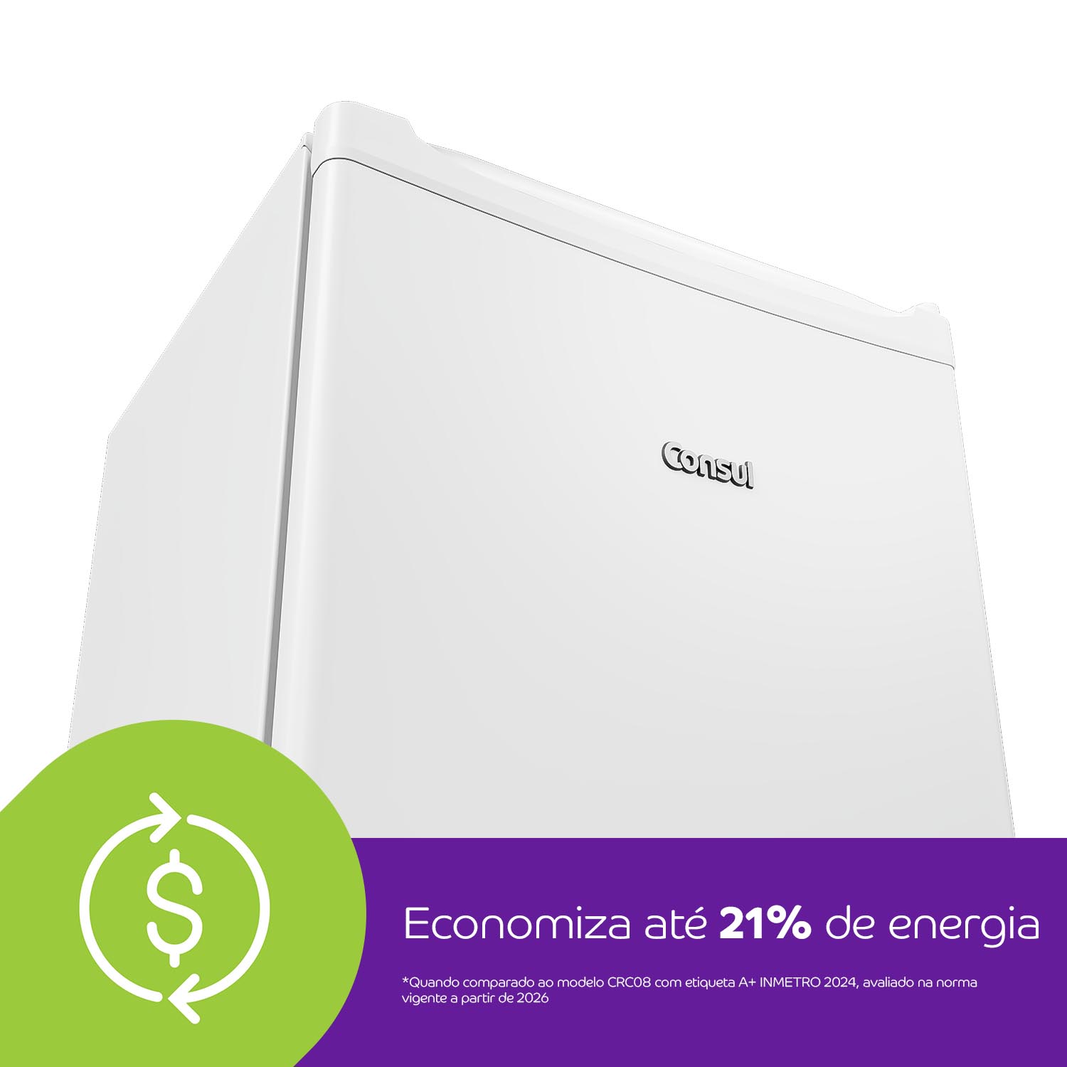 Seu frigobar com eficiência energética comprovada que economiza até 21% de energia elétrica no ano.¹ Bom para o bolso e o planeta.