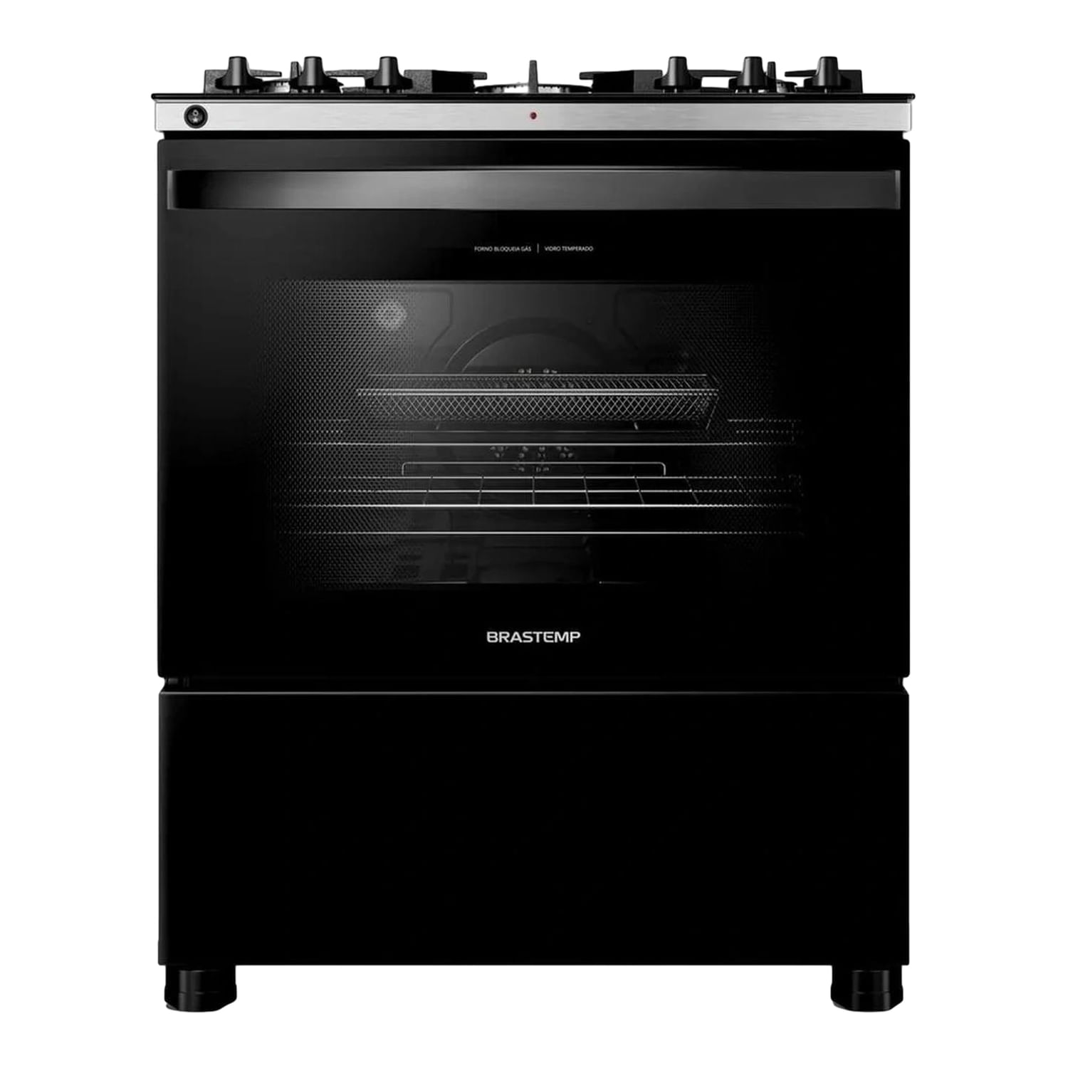 Fogão Brastemp 5 Bocas Preto Com Mesa De Vidro, Função Air Fryer E Turbo Chama - Bfs5lae 220V