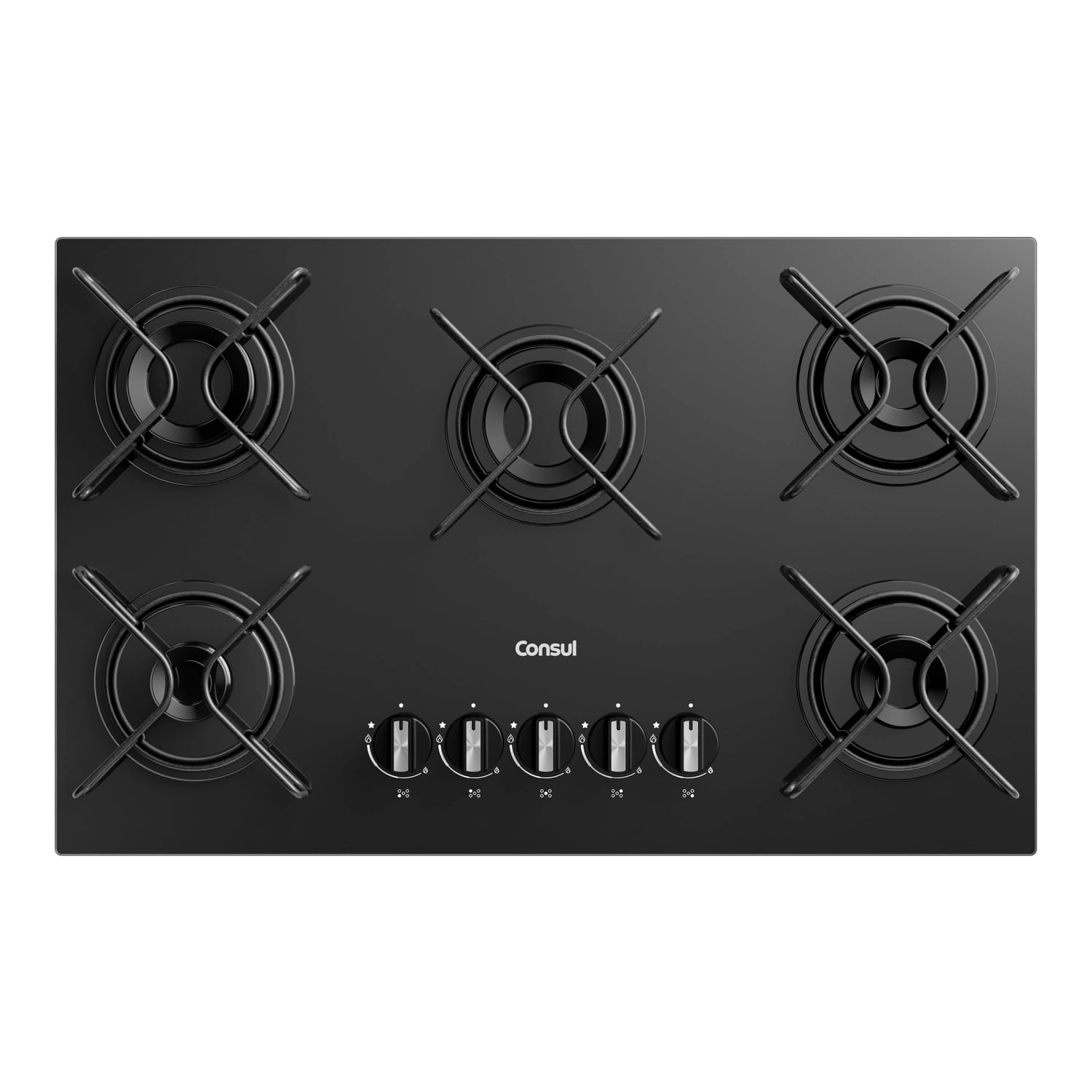 Cooktop 5 Bocas A Gás Consul Com Grades Estáveis E Mesa De Vidro - Cd075be Bivolt
