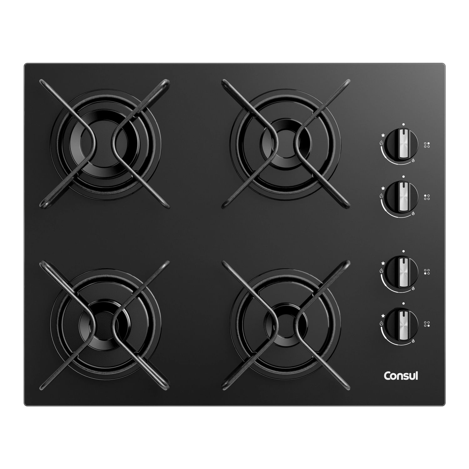 Cooktop 4 Bocas A Gás Consul Com Grades Estáveis E Mesa De Vidro - Cd060be Bivolt