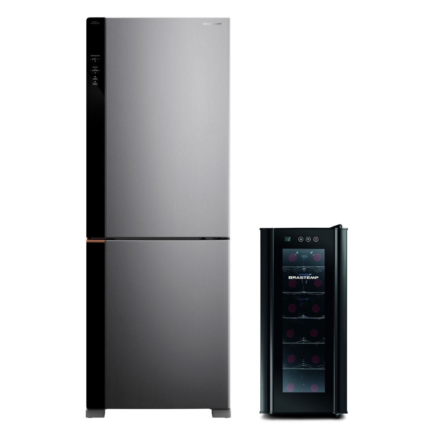 Combo Geladeira Inteligente B= Smart 500L Cor Inox + Adega 12 Garrafas Cor Preta Brastemp (Bre66ak + Bzc12be) - B6ak_Bzc1_Cj 220V