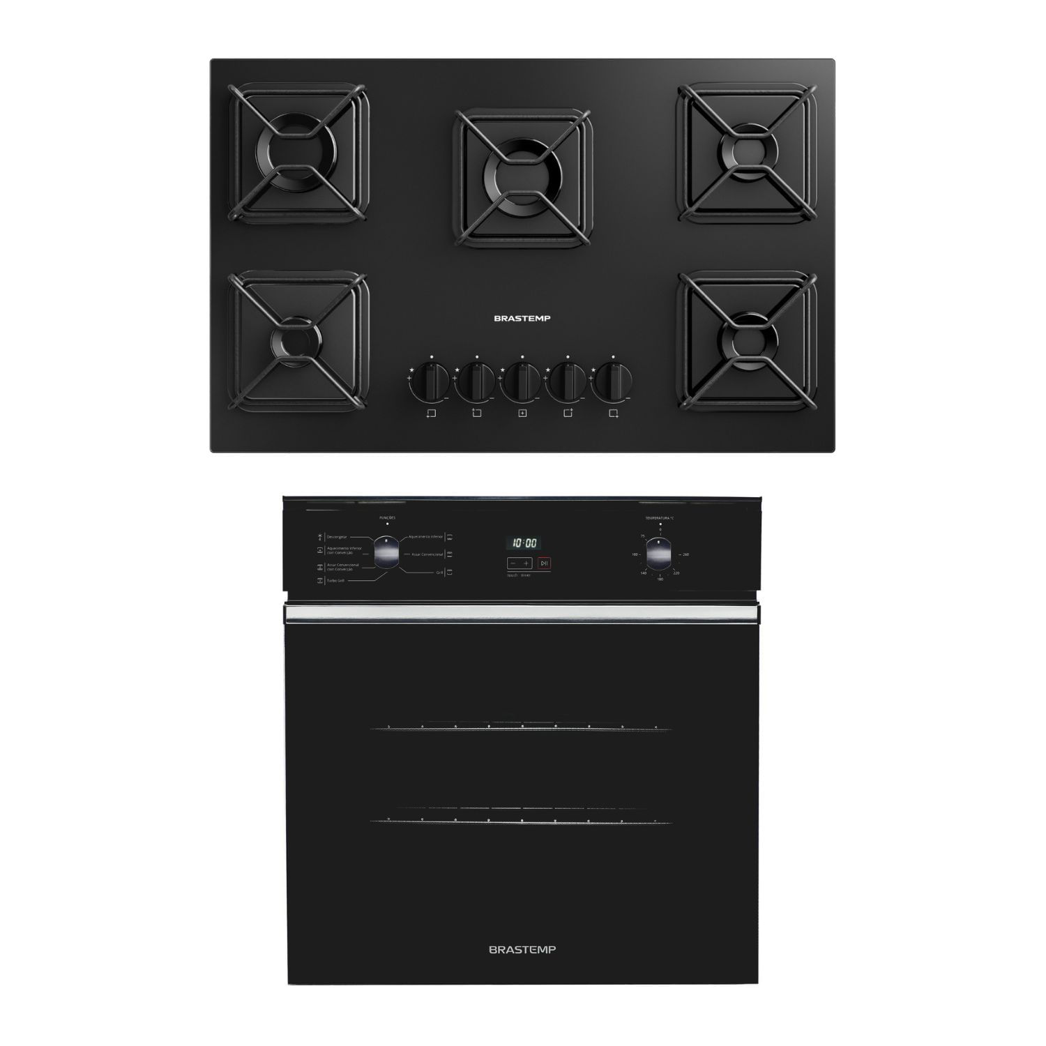 Combo Cooktop 5 Bocas A Gás Cor Preto + Forno De Embutir Elétrico 84 Litros Cor Preto Brastemp (Bdd75be + Boc84ae) - Bd75_Bc8a_Cj 220V